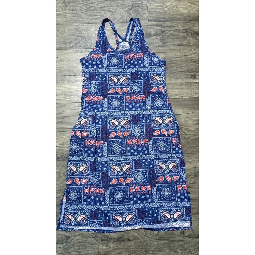 Bandana Print Maxi Dress Navy Blue Red White Racerback Sleeveless Boho
